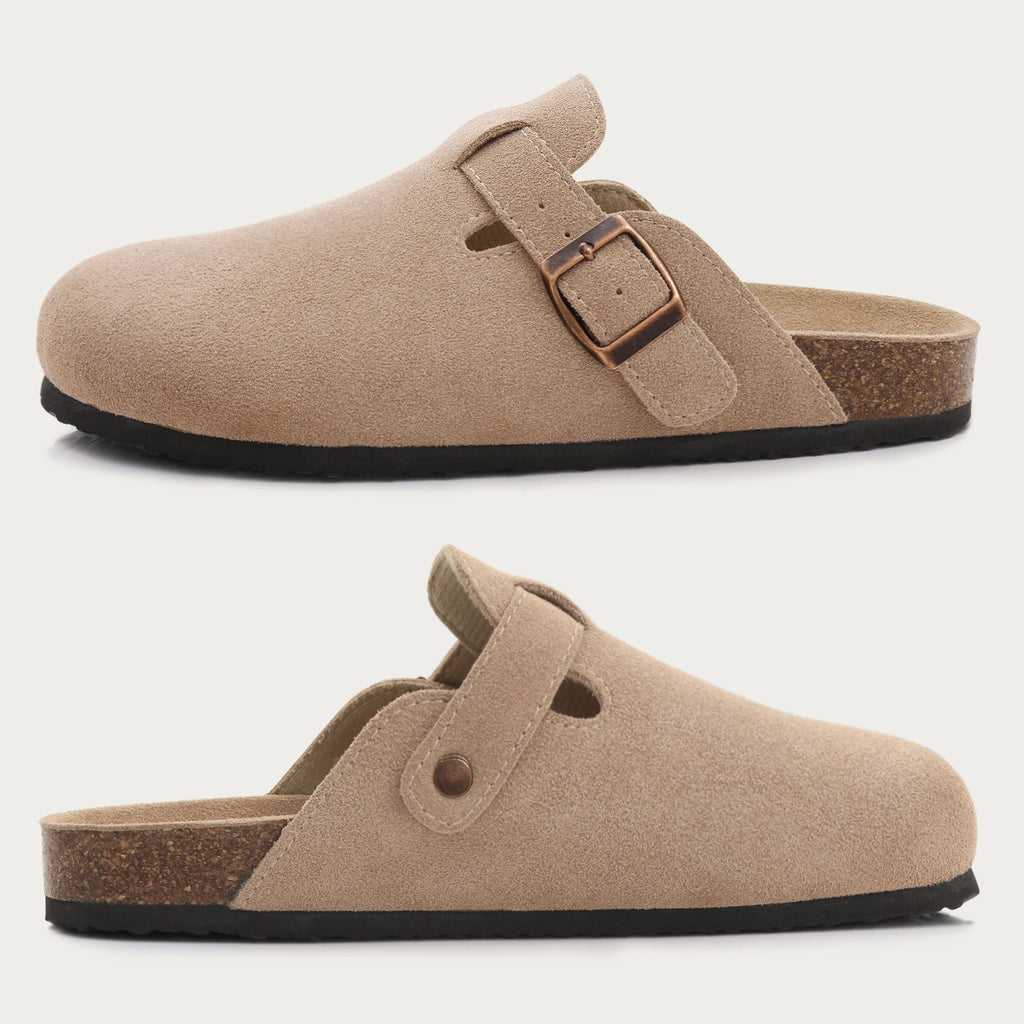 Unisex Suede Mules & Clogs – Cork Insole Sandals with Arch Support
