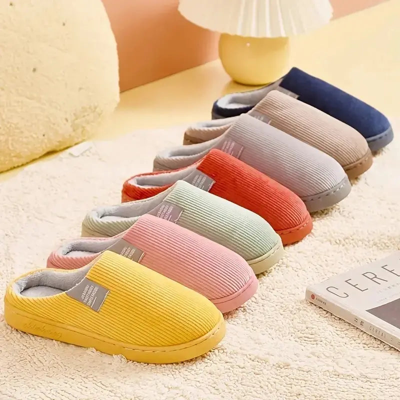 Unisex Plush Winter Slippers – Thick Soft-Soled Non-Slip Indoor House Shoes
