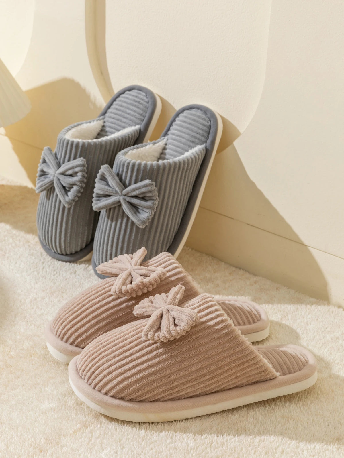 Women's Bow Slippers – Soft Warm Indoor House Shoes for Fall & Winter