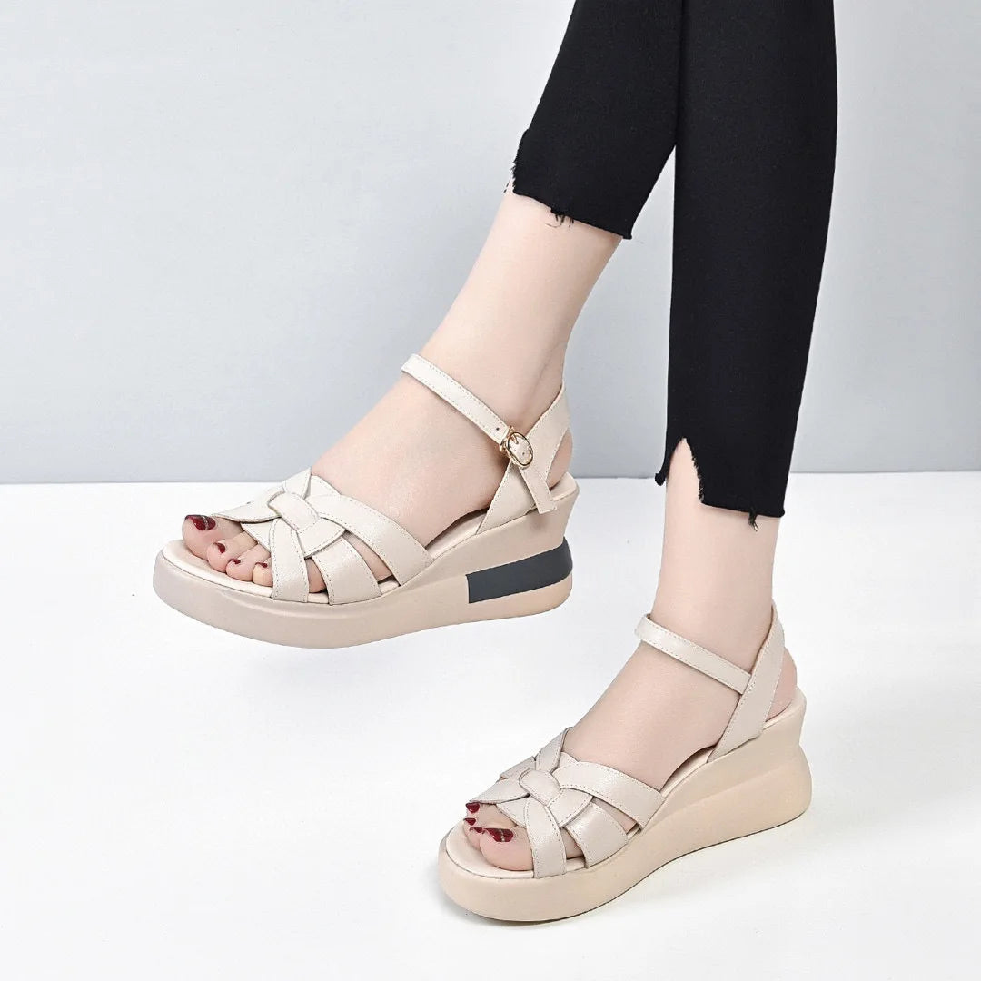 2023 summer new Women's Platform Wedge Sandals – Open Toe Waterproof Casual Summer Shoesomen's wedge sandals head layer cowhide open toe after empty line with leisure waterproof platform platform pla