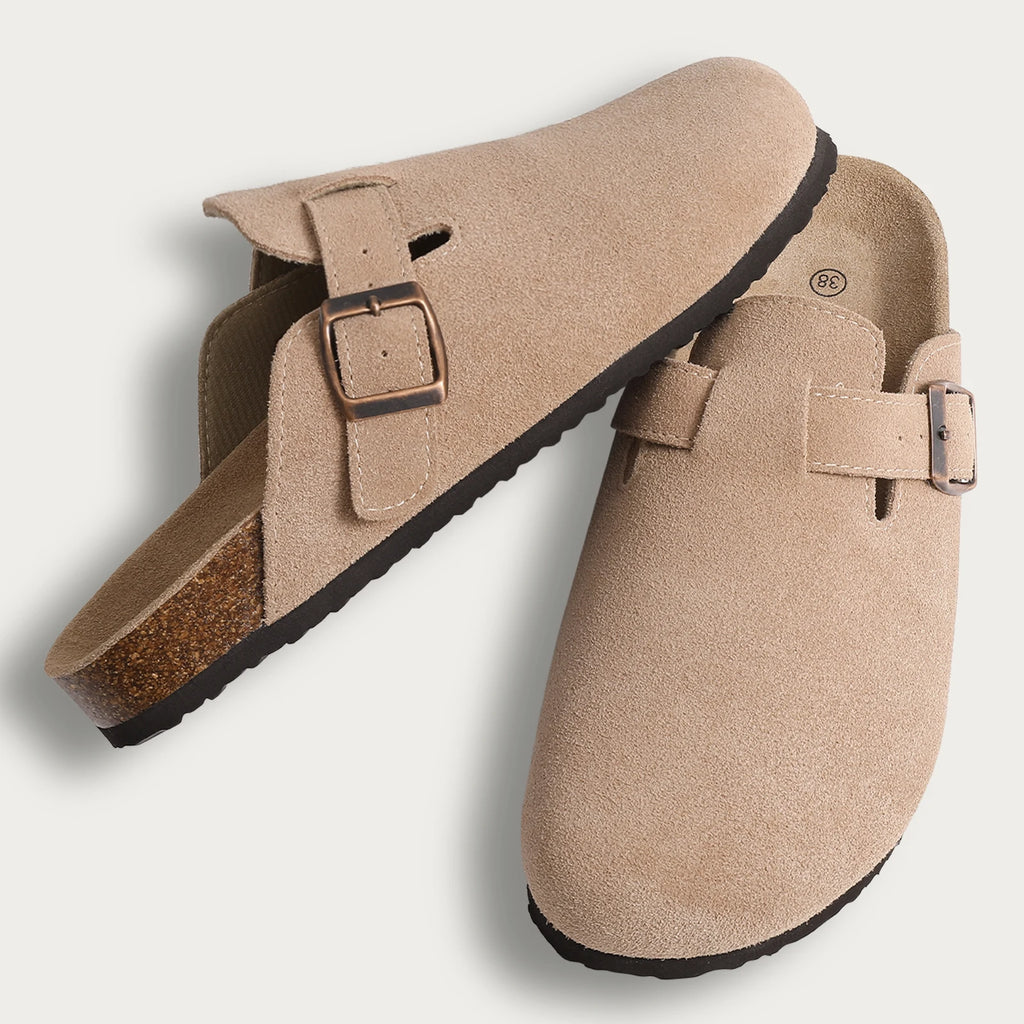 Unisex Suede Mules & Clogs – Cork Insole Sandals with Arch Support