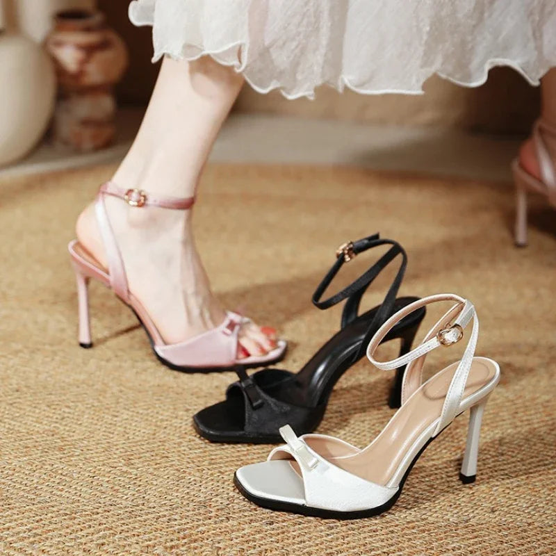 Women's Elegant High Heel Sandals – Bowknot Ankle Strap Dress Shoes