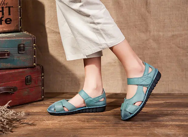 Women's Mary Jane Leather Shoes – Hollow-Out Closed-Toe Summer Sandals, Sizes 35–42