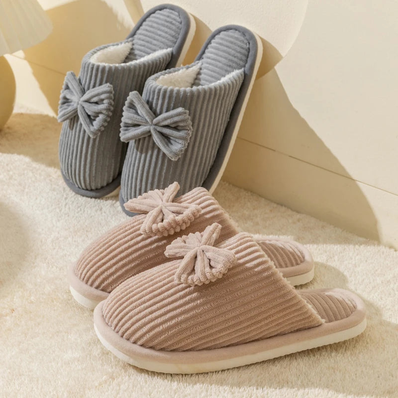 Women's Bow Slippers – Soft Warm Indoor House Shoes for Fall & Winter