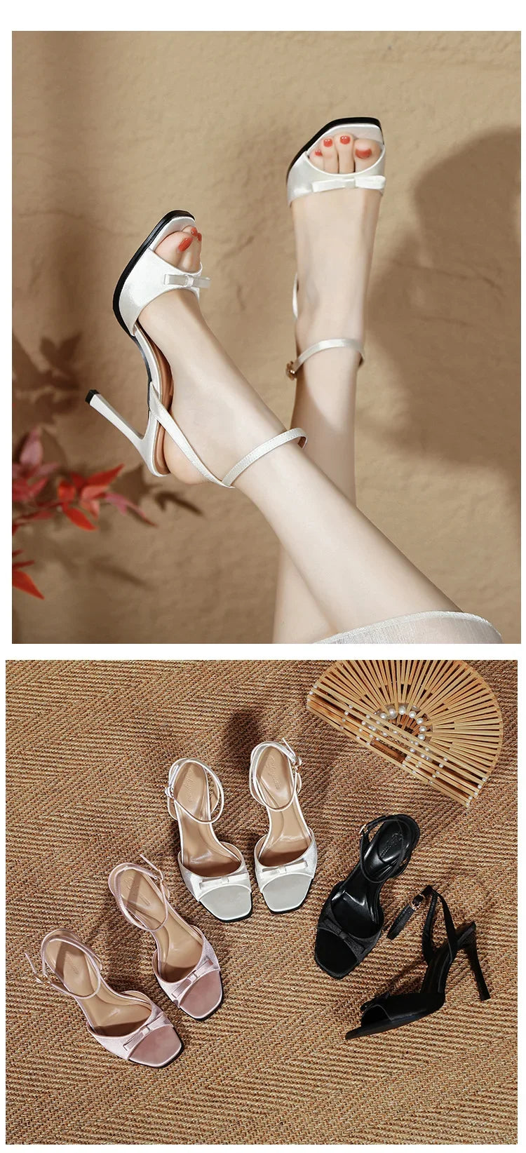 Women's Elegant High Heel Sandals – Bowknot Ankle Strap Dress Shoes