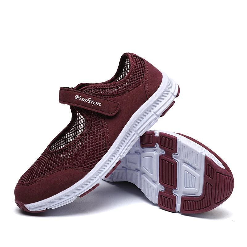 Women's White Mesh Sneakers – Breathable Vulcanized Casual Walking Shoes