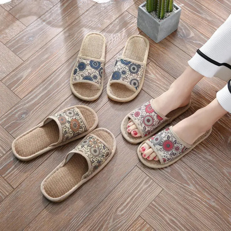 Women's Autumn Winter Linen Slippers – Thick-Soled Open-Toe EVA Home Sandals