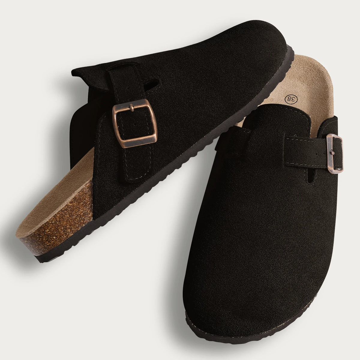 Litfun Women's Cork Clogs – Suede Mules with Arch Support & Non-Slip Sole