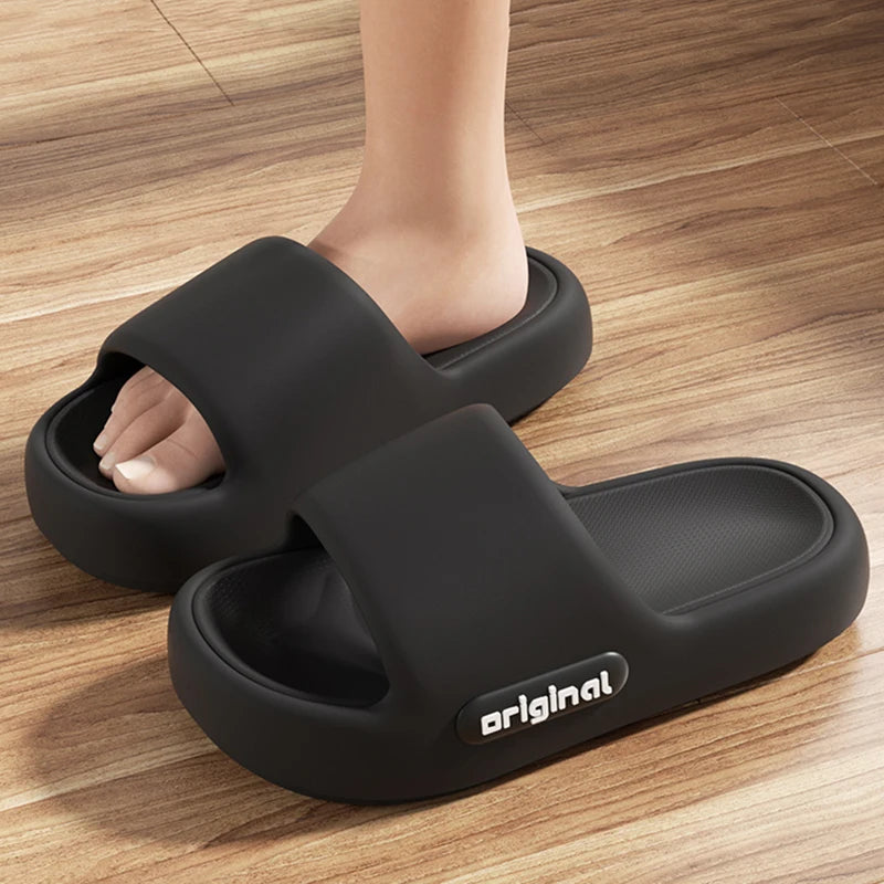 Women's Thick-Soled Cloud Slippers – Soft Platform Beach Slides with Letter Print