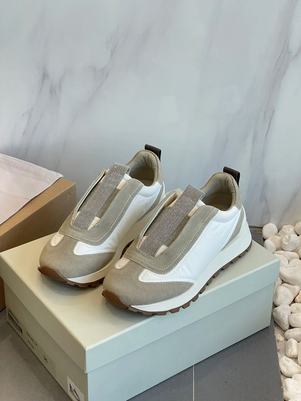 Women's Genuine Leather Beaded Slip-On Sneakers – Vulcanized Casual Shoes