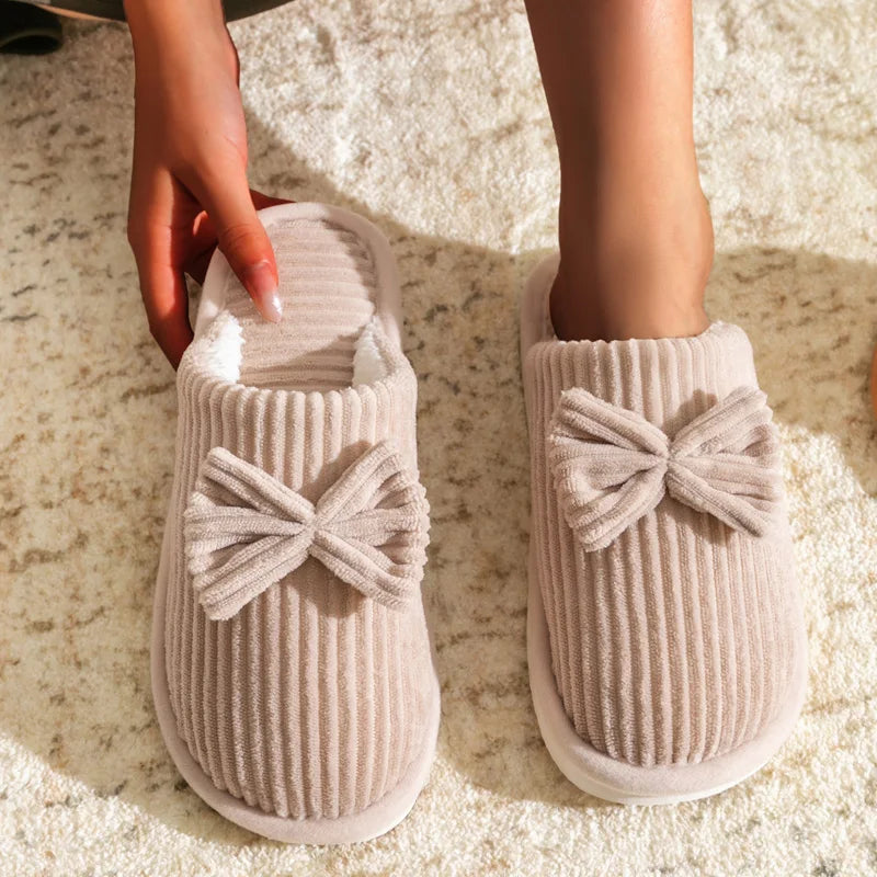 Women's Bow Slippers – Soft Warm Indoor House Shoes for Fall & Winter
