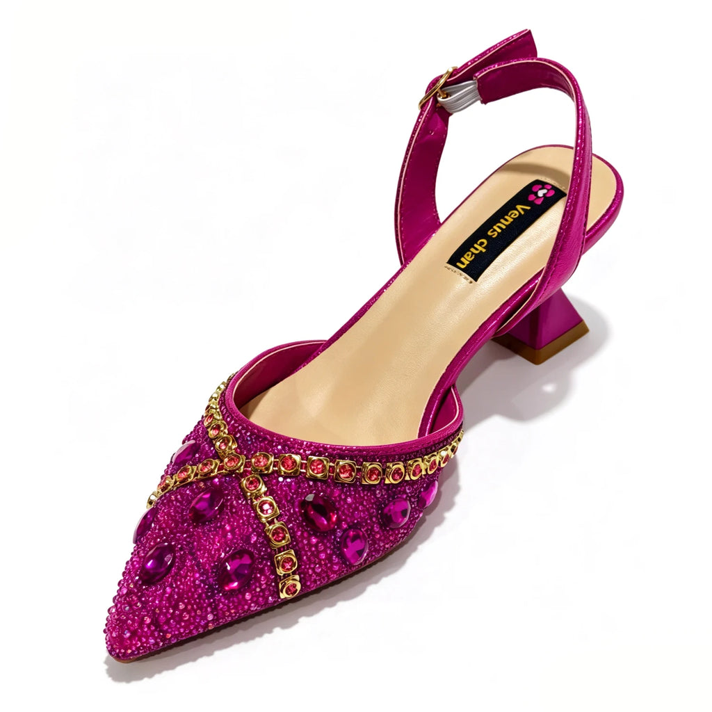 Women's Purple & Gold High Heel Pumps with Matching Bag – Elegant Wedding Shoe Set