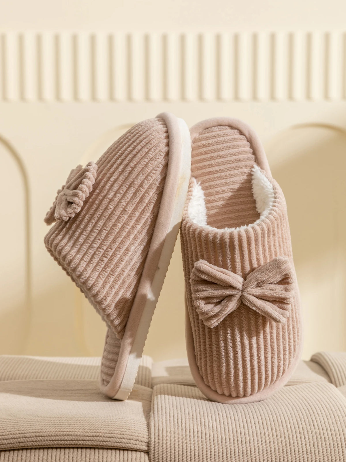 Women's Bow Slippers – Soft Warm Indoor House Shoes for Fall & Winter