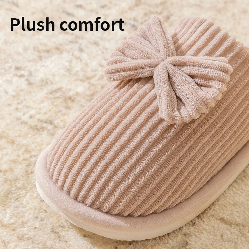 Women's Bow Slippers – Soft Warm Indoor House Shoes for Fall & Winter