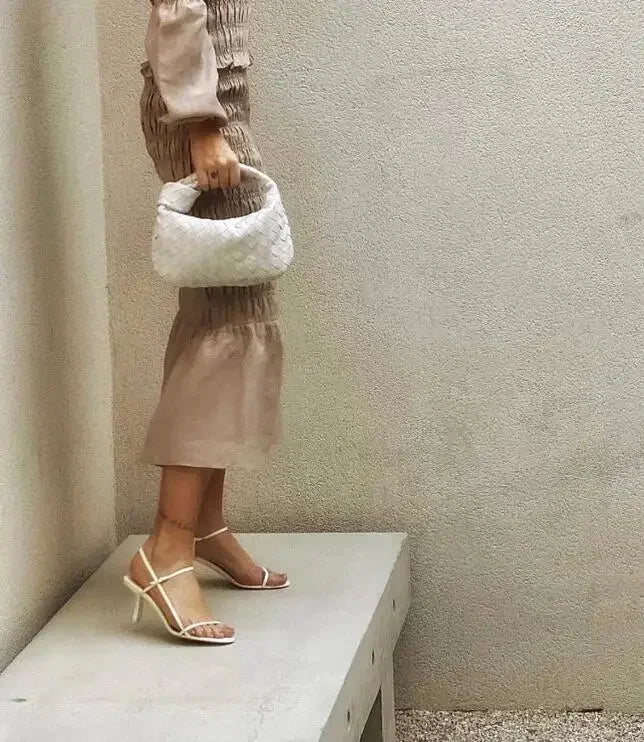 French Style Women Sandal Fashion Narrow Band High Heel Heel Ladies Gladiator Shoes Pointed Toe Ankle Buckle Zapatos Muje