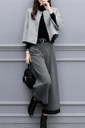 Women's Winter Tweed Pants Set – Elegant Short Jacket & Wide-Leg Trousers 2-Piece Outfit
