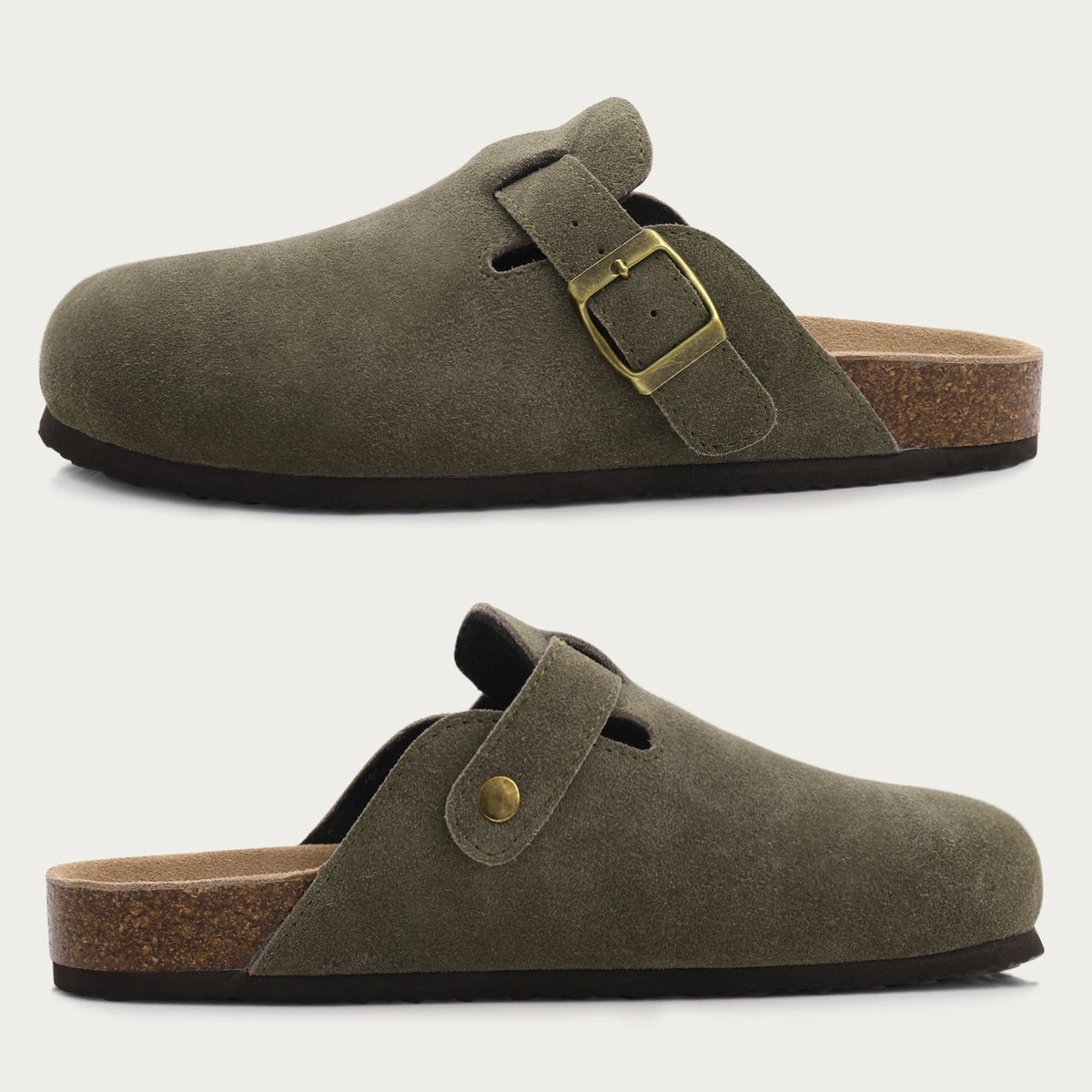 Unisex Suede Mules & Clogs – Cork Insole Sandals with Arch Support