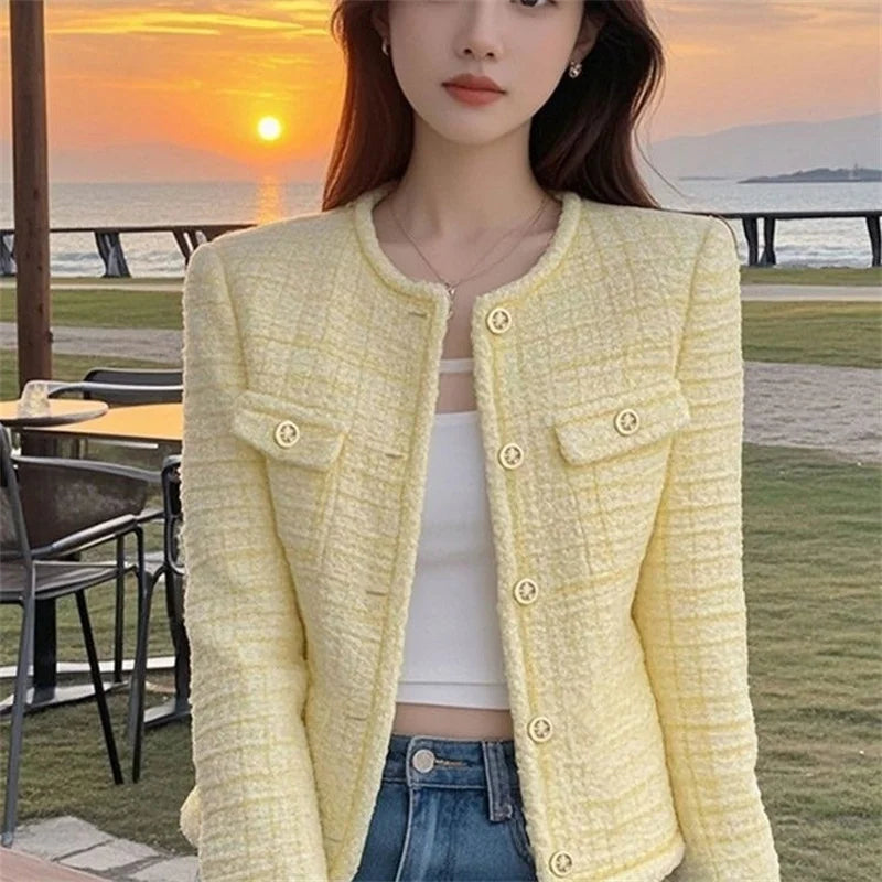 Women's Elegant Fragrance Jacket – O-Neck Long Sleeve Single-Breasted Short Outerwear