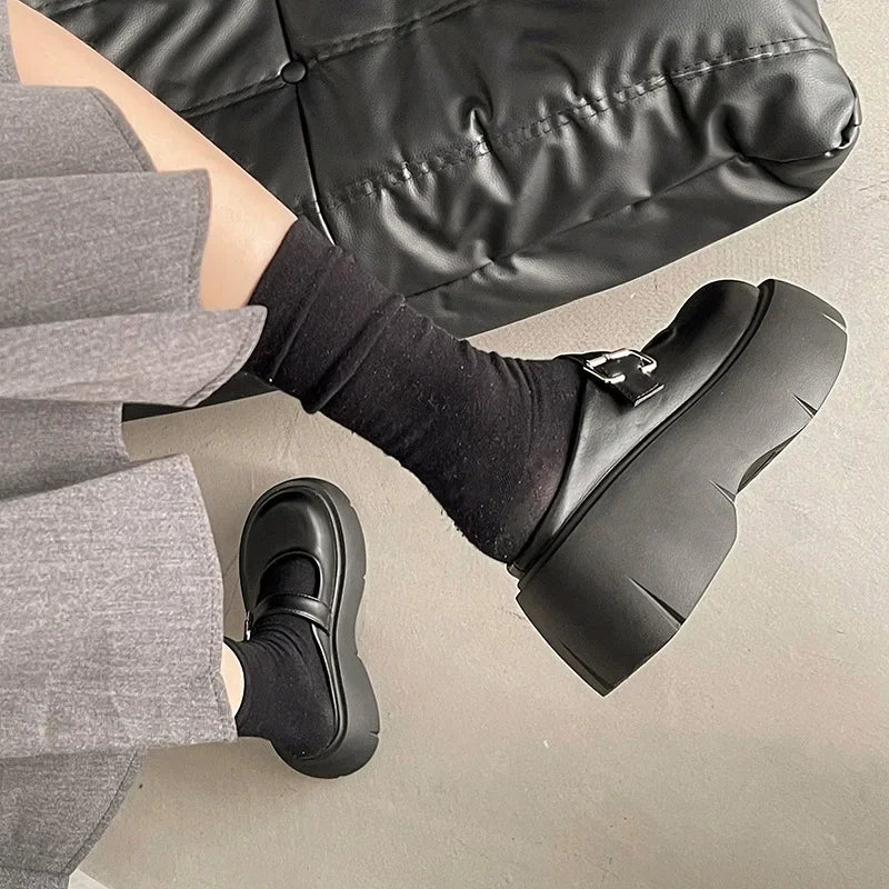 Platform Mules Shoes Women Slingback Slippers Shoe Spring Autumn New Casual Walking Chunky High Heels Buckle Ladies Half Slipper