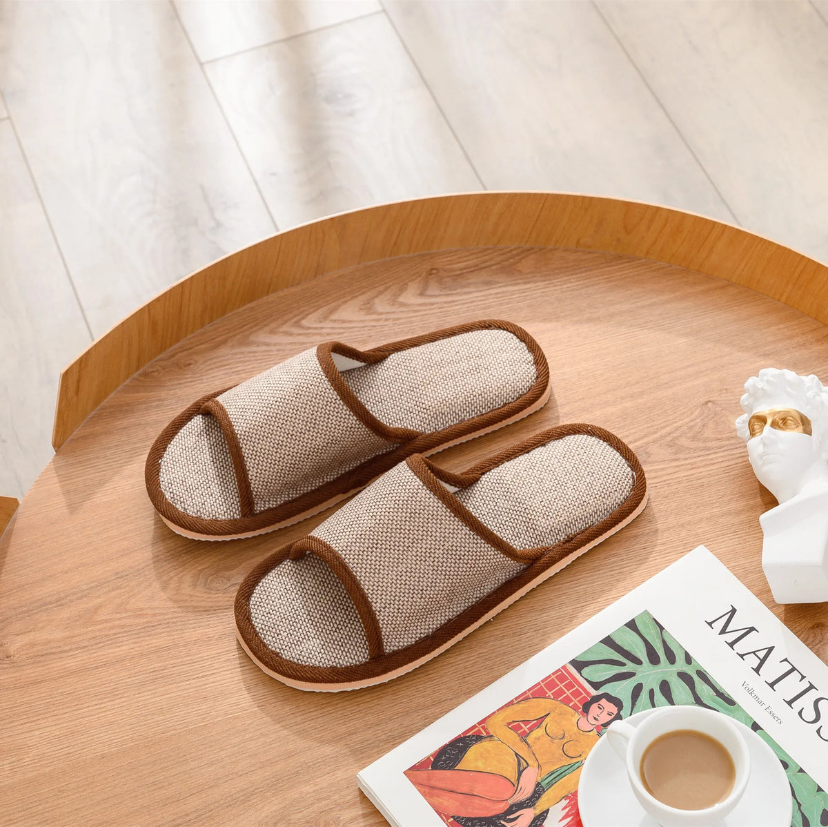 Women's Autumn Winter Linen Slippers – Thick-Soled Open-Toe EVA Home Sandals