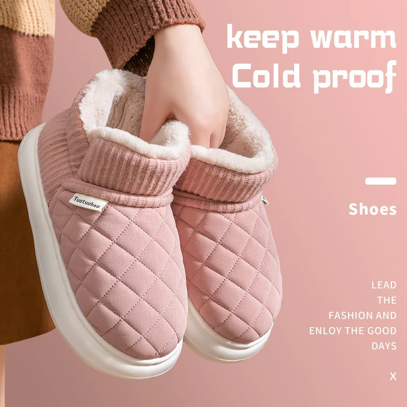 Winter Warm Cotton Slippers – Thick-Soled Fleece-Lined Non-Slip Outdoor Shoes