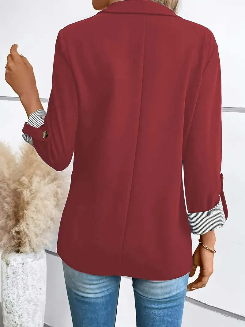 Women's Slim-Fit Button-Up Jacket – Casual Rolled-Sleeve Fashion Blazer