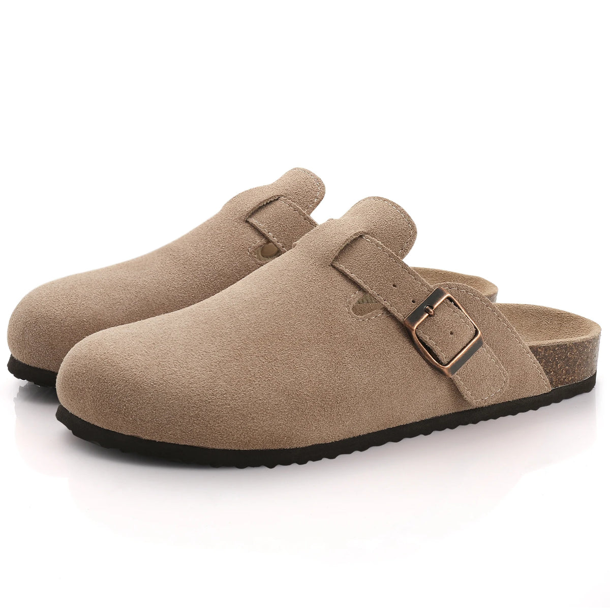 Unisex Suede Mules & Clogs – Cork Insole Sandals with Arch Support
