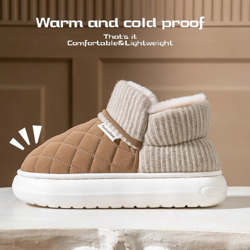 Winter Warm Cotton Slippers – Thick-Soled Fleece-Lined Non-Slip Outdoor Shoes