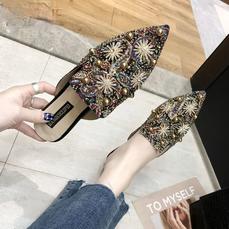 Luxury Women's Mules – Elegant Low-Heel Summer Slip-On Casual Shoes