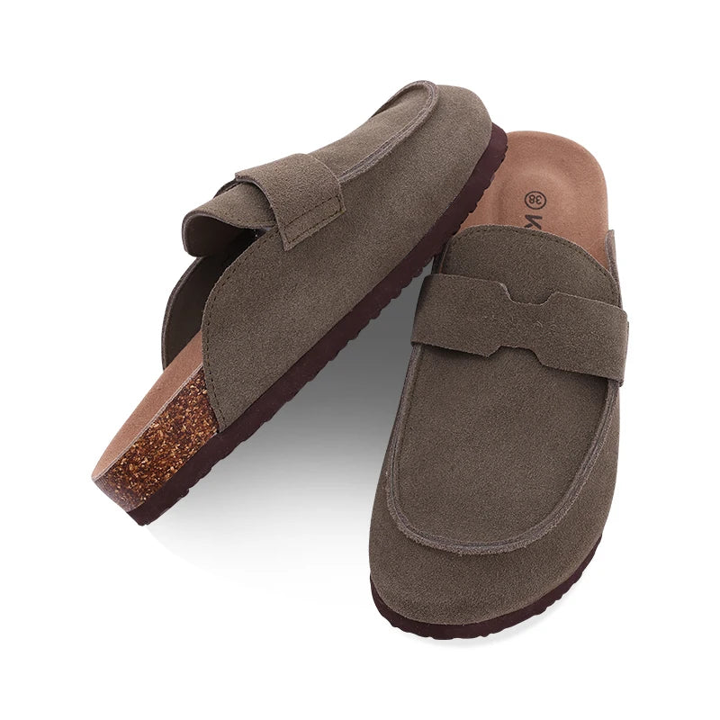 Litfun Women's Cork Clogs – Suede Mules with Arch Support & Non-Slip Sole
