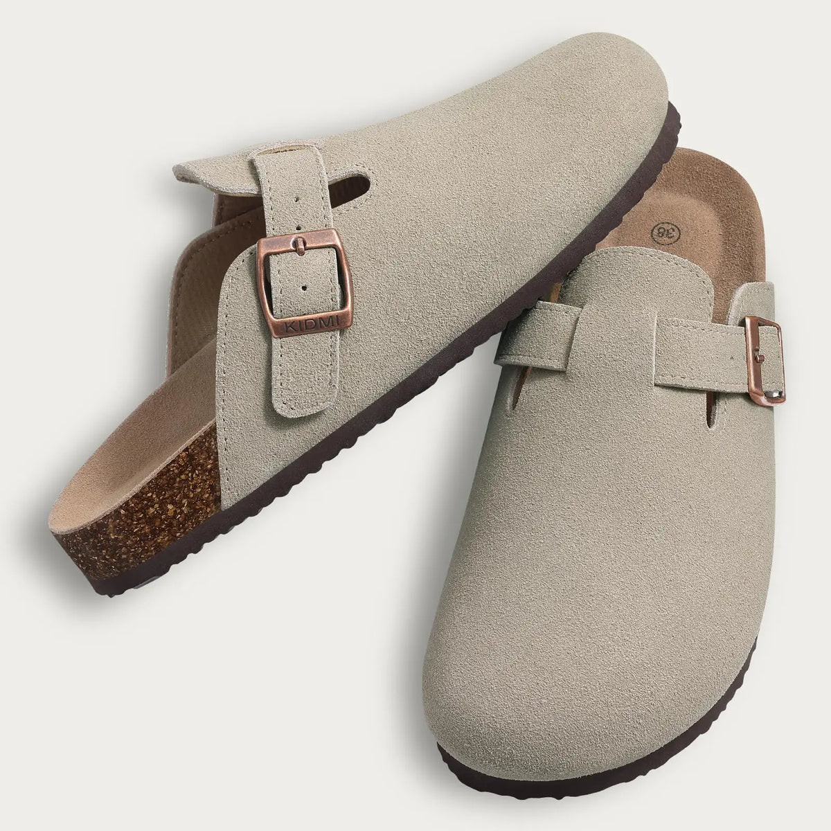 Litfun Women's Cork Clogs – Suede Mules with Arch Support & Non-Slip Sole