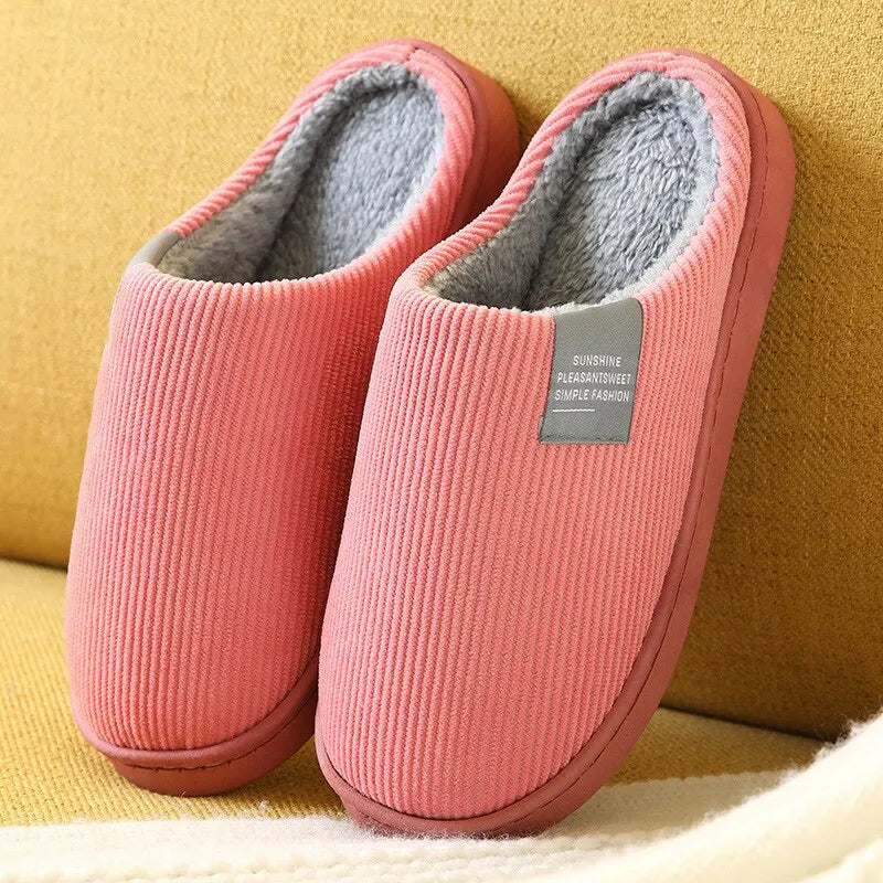 Unisex Plush Winter Slippers – Thick Soft-Soled Non-Slip Indoor House Shoes