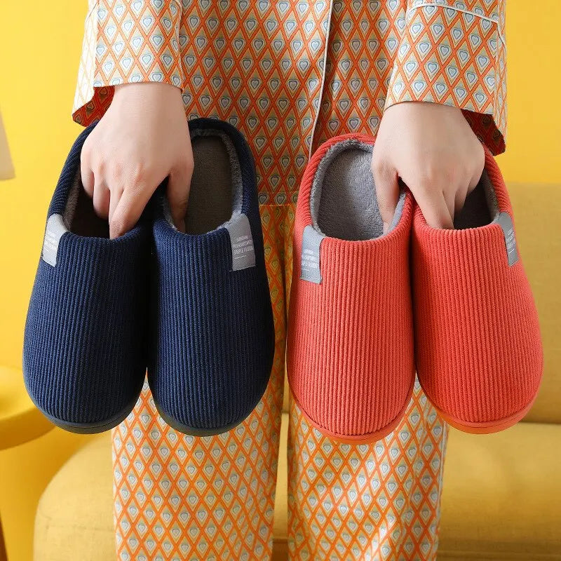 Unisex Plush Winter Slippers – Thick Soft-Soled Non-Slip Indoor House Shoes