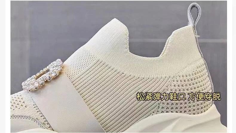 Women's Platform Rhinestone Sneakers – Spring Summer Fashion Slip-On Sports Casual Shoes, Breathable Mesh Walking Sneakers for Women