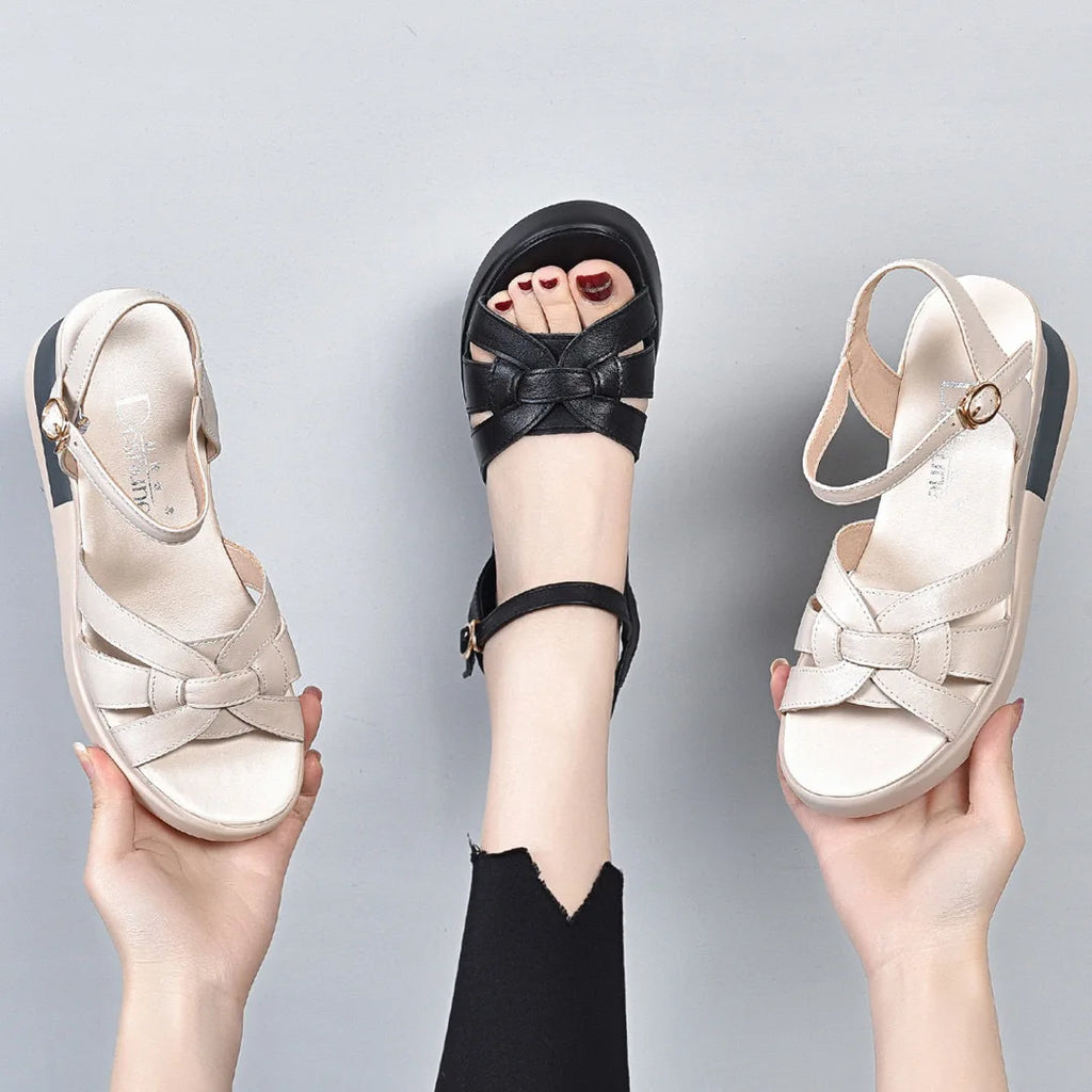 2023 summer new Women's Platform Wedge Sandals – Open Toe Waterproof Casual Summer Shoesomen's wedge sandals head layer cowhide open toe after empty line with leisure waterproof platform platform pla