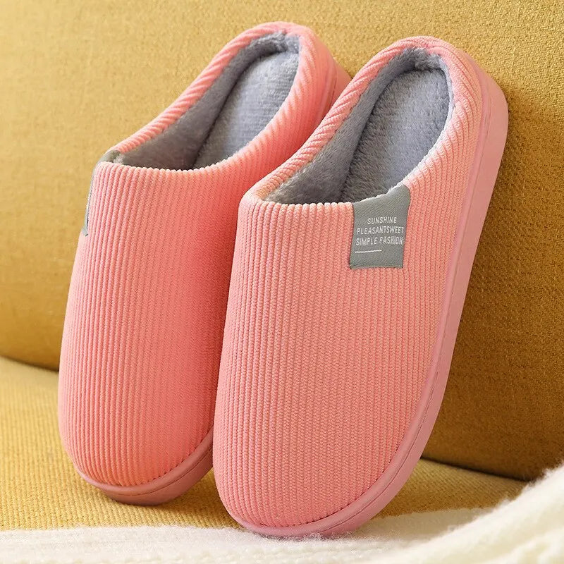 Unisex Plush Winter Slippers – Thick Soft-Soled Non-Slip Indoor House Shoes