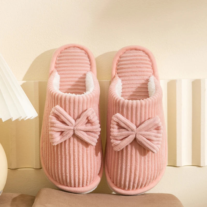 Women's Bow Slippers – Soft Warm Indoor House Shoes for Fall & Winter