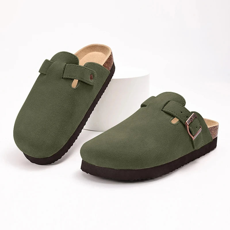 Litfun Women's Cork Clogs – Suede Mules with Arch Support & Non-Slip Sole