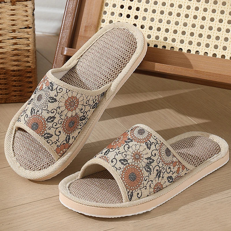 Women's Autumn Winter Linen Slippers – Thick-Soled Open-Toe EVA Home Sandals