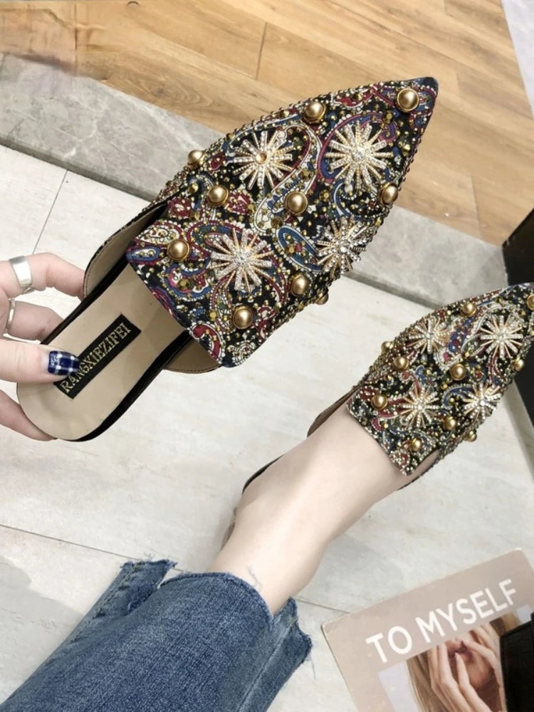 Luxury Women's Mules – Elegant Low-Heel Summer Slip-On Casual Shoes
