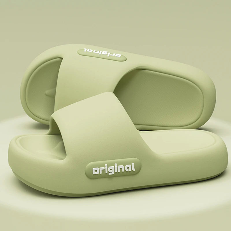 Women's Thick-Soled Cloud Slippers – Soft Platform Beach Slides with Letter Print