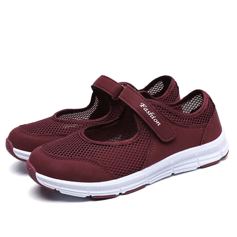 Women's White Mesh Sneakers – Breathable Vulcanized Casual Walking Shoes