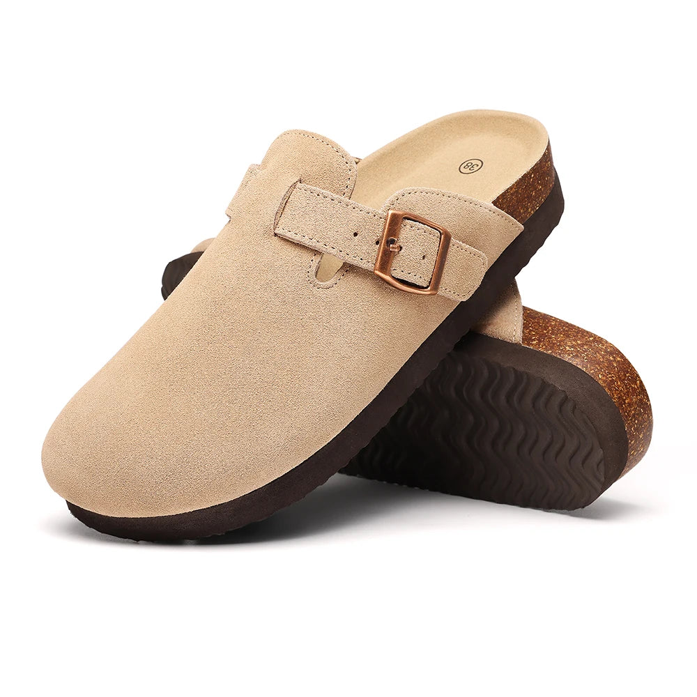 Litfun Women's Cork Clogs – Suede Mules with Arch Support & Non-Slip Sole