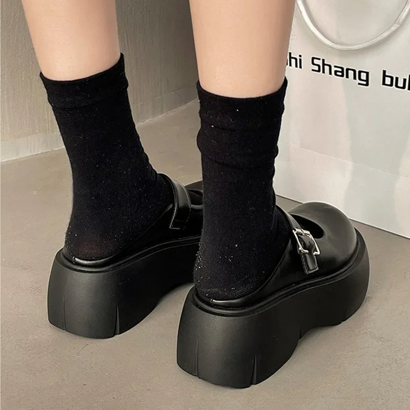 Platform Mules Shoes Women Slingback Slippers Shoe Spring Autumn New Casual Walking Chunky High Heels Buckle Ladies Half Slipper