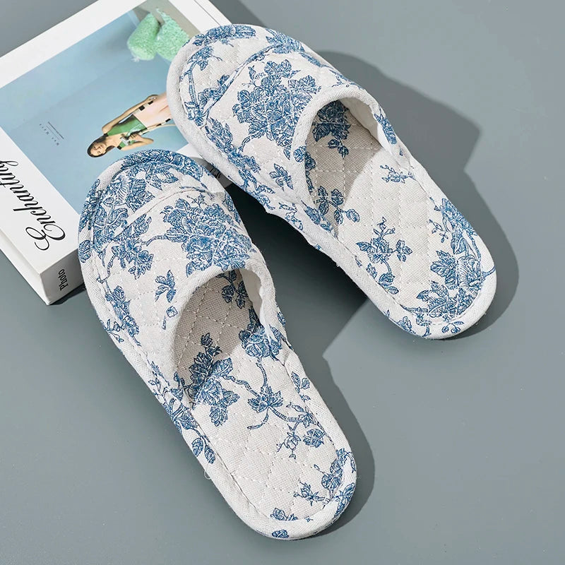 Soft Cotton Floral Slippers – Lightweight Non-Slip Indoor House Shoes