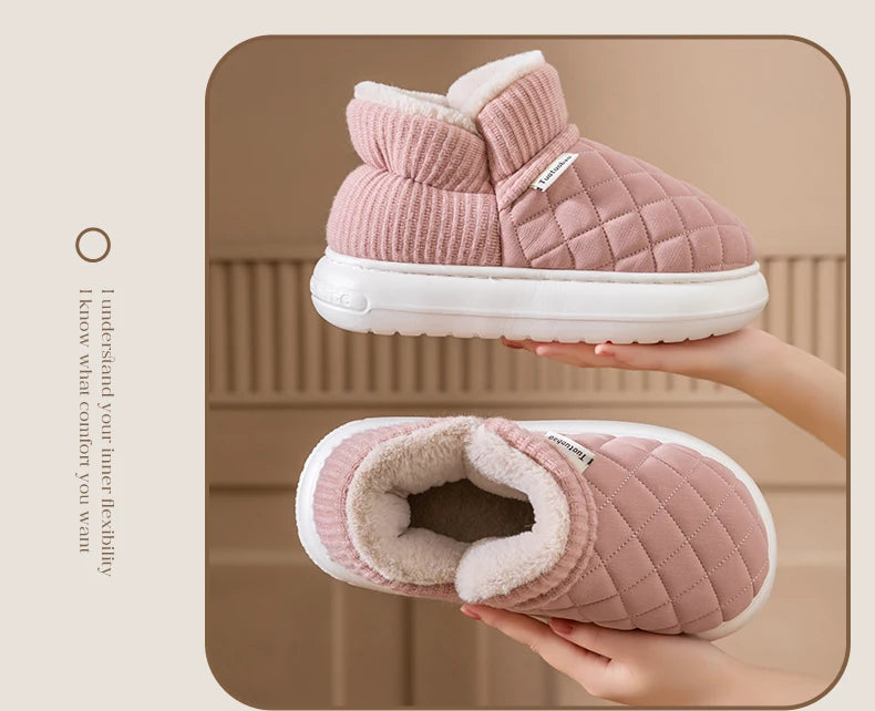 Winter Warm Cotton Slippers – Thick-Soled Fleece-Lined Non-Slip Outdoor Shoes
