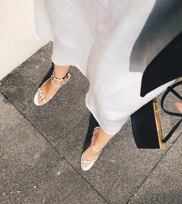 French Style Women Sandal Fashion Narrow Band High Heel Heel Ladies Gladiator Shoes Pointed Toe Ankle Buckle Zapatos Muje