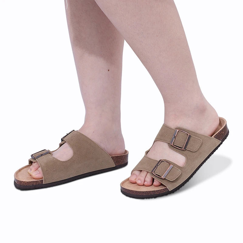 Unisex Suede Mules & Clogs – Cork Insole Sandals with Arch Support