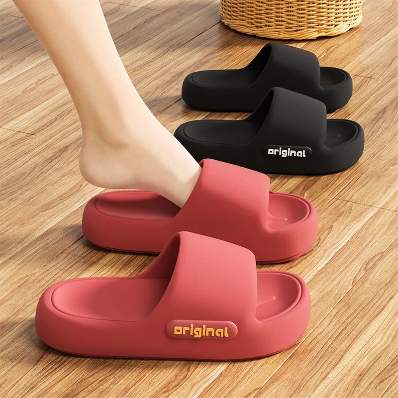 Women's Thick-Soled Cloud Slippers – Soft Platform Beach Slides with Letter Print