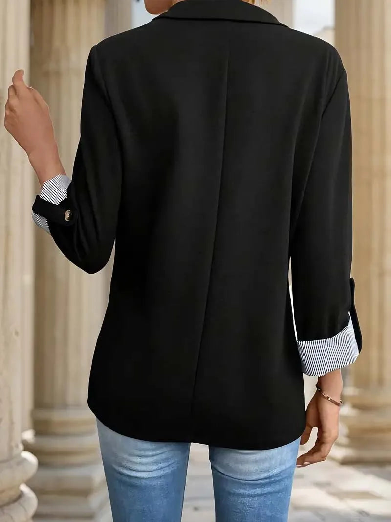 Women's Slim-Fit Button-Up Jacket – Casual Rolled-Sleeve Fashion Blazer